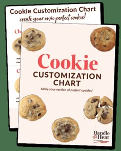 two cookie customization cards with chocolate chip cookies on them