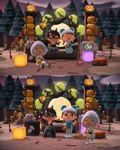 two screens showing the same scene as they appear to be in an animated halloween movie