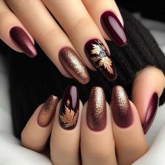 Maroon Nail, Almond Acrylic, Fancy Nails Designs, Polish Colors, Fall Nail Art, Autumn Nails, Luxury Nails, Fall Nail Designs