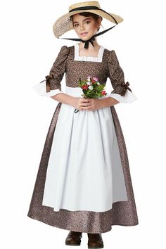 This item is shipping from beautiful Los Angeles county, CA. AMERICAN COLONIAL DRESS / CHILD Helen Keller Costume, Flowers Shoes, Colonial Dress, Dress Apron, California Costumes, White Apron, Theatre Costumes, Costume Collection, Full Dress