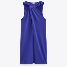 98% Polyester 2% Elastane Short Sleeveless Dress Featuring A Knot Detail With Pleats On The Front Blue Sleeveless Stretch Midi Dress, Zara Sleeveless Stretch Dress, Zara Stretch Sleeveless Dress, Zara Sleeveless Stretch Mini Dress, Sleeveless Blue Zara Dress, Zara Sleeveless Blue Dress, Zara Blue Sleeveless Midi Dress, Zara Sleeveless Midi Dress, Blue Sleeveless Midi Dress By Zara