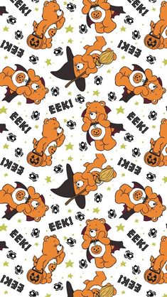 an orange teddy bear pattern on a white background with stars and other things around it