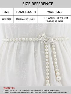 White Glamorous   Plastic  Pearl Belts Embellished   Women Accessories Women Belts Fashion, Pearl Belt, Sewing Collars, Pant Chains, Simple Style Outfits, Knot Dress, Pearl Dress, Butterfly Decorations, White Belt