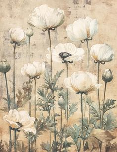 a painting of white flowers on a beige background