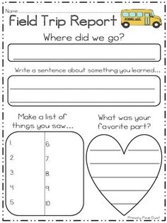 a worksheet for the field trip report with an image of a bus and a heart