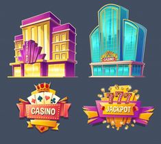 four casino emblems in different styles and colors