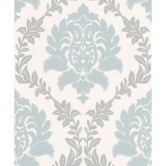 a blue and white wallpaper with an ornate design