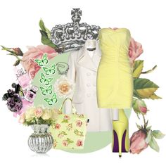 Yellow ruched dress with white and floral Street Wear