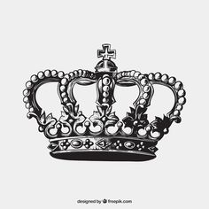 a black and white drawing of a crown with pearls on the bottom, cross at the top