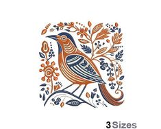 a bird sitting on top of a tree branch next to leaves and flowers with the words 3