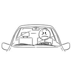 a drawing of a car with a person sitting in the driver's seat