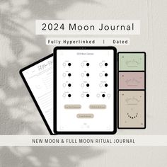 the full moon journal is shown with three different colors and shapes, including one for each month