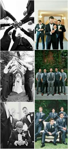 black and white photos of men in suits, ties and tuxedo's