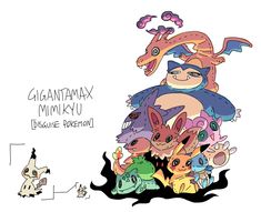 an image of pokemon and their friends in the same drawing style, with caption that reads