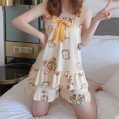 Kawaii Night Dress, Cute Sleepwear Korean, Cute Pyjamas Korean, Cute Pijamas Korea, Kawaii Summer Sleepwear, Sleepwear Cute, Shopping Luxury, Women Sleepwear