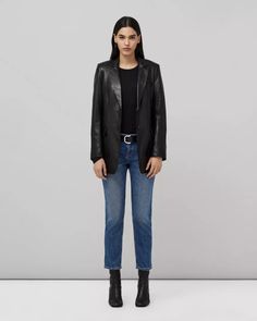 Buy the Charles Leather Blazer | rag & bone Modern Everyday Leather Outerwear, Black Leather Blazer, Boyfriend Cut, Blazer Outfit, Black Formal, Perfect Wardrobe, Blazer Black