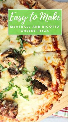 Easy Meatball and Ricotta Cheese Pizza cut and ready to serve. Meatball And Ricotta, Ricotta Cheese Pizza, Italian Style Chicken, Easy Meatball, Meatball Pizza, Pizza Dinner, Fall Fun Food, Oven Baked Recipes