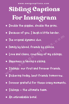 a purple poster with the words sibling captions for instagramm and other things