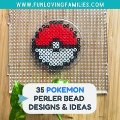 the pokemon perler bead designs and ideas are displayed on a table with text overlay