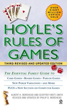 the book cover for hoyle's rules of games, which includes cards and dice