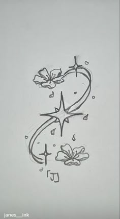 a drawing of a heart with flowers and musical notes on it's side is shown