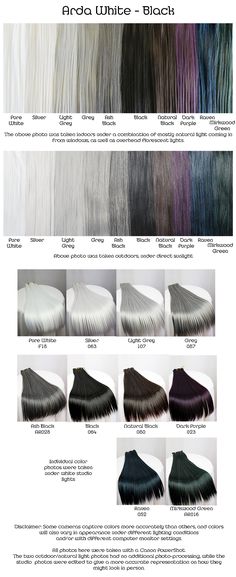 Arda white, black, wig fiber color pallette.