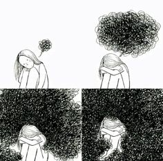 two different images of a woman with her hair blowing in the wind, and another drawing of a tree