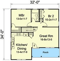 the floor plan for this house shows the kitchen and living area, as well as the bedroom