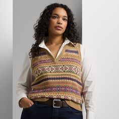 Spun with a lightweight blend of cotton and linen for a comfortable feel this V-neck sweater vest features a classic Fair Isle motif making it a must-have layer for transitional dressing. Motif Fair Isle, Transitional Dressing, Moda Denim, Fair Isles, Sleeveless Jumper, Linen Sweater, Linnet, Short En Jean, Golf Outfit