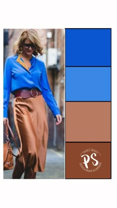 Blue Color Palette Outfit, Gold Shirt Outfit, Blue Style Outfit, Shades Of Blue Outfit, Office Casual Outfit