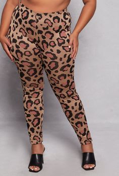 Cropped Hem, Casual Pant, Skinny Leg, High Waisted, Animal Print, Pull On , Item Number 1850001446566 Casual Pant, Pants Brown, High Waist Pants, Waist Pants, High Waisted Pants, Item Number, Casual Pants, Leopard Print, Animal Print