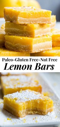 lemon bars stacked on top of each other with the words palen gluten free - nut free