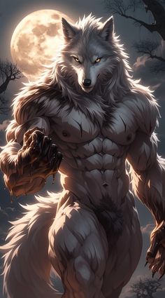 an image of a wolf that is standing in the night sky with his claws out