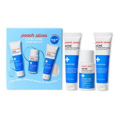 3-Step Acne Starter Kit - ACNE TRAVEL KIT 3CTBenefitsStep 1: Acne Clarifying Cleanser: deeply cleanses, removes oil and impurities, and clears acne with 2% salicylic acid and hyaluronic acid; sulfate-free and pH balancedStep 2: Acne Exfoliating Toner: gently exfoliates, balances, and prevents breakouts with 2% salicylic acid and cucumber; low pH and alcohol-freeStep 3: Acne Oil-Free Moisturizer: weightlessly hydrates, smooths and calms, and fights acne with 0.5% salicylic acid and niacinamide; oil-free and silicone-freePeach Slices offers easy, clinical solutions, powered by K-beauty innovations, for tough skin issues like acne, oily skin, and redness. Formulated without any harsh chemicals: silicone-free, fragrance-free, and alcohol-free.Key IngredientsSalicylic acid: helps clear and prev Peach Slices Pimple Patches, Peach Slices Acne Exfoliating Toner, Peach & Lily Power Calm Hydrating Gel Cleanser, Acne Oil, Exfoliating Toner, Acne Cleansers, Prevent Acne, Anti Acne, Oil Free Moisturizers