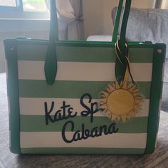 Brand New With Tags Kate Spade Cabana Bag. Green And White Stripe. Pink Duffle Included. Never Used. Just Won It At A Gift Auction. Sold Out Online. Maroon Bag, Rose Handbag, Leopard Bag, Kate Spade Crossbody Purse, Kate Spade Shoulder Bag, Bags Kate Spade, Red Wallet, Leather Duffle, Leather Satchel Bag