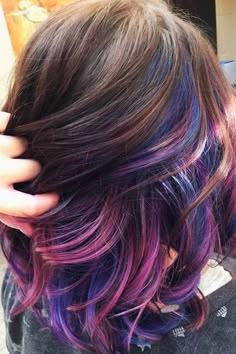 Undercut Haircut, Underlights Hair, Dark Purple Hair, Galaxy Hair, Peekaboo Hair, Makeup Tip, Rainbow Hair Color, Blue Streaks