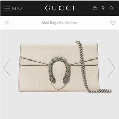 Brand New Never Used Gucci Dionysus Super Mini Bag In White Leather With Dustbag. Textured Resistant Leather Completed With Tiger Head Spur Closure Covered In Crystal Stones. Gorgeous Chain Shoulder Strap And Keychain That Can Be Used For Accessory Or To Attach This Bag To A Separate Larger Bag. White Gucci Shoulder Bag With Chain Strap, Elegant Gucci Bag With Chain Strap, Elegant Gucci Clutch Shoulder Bag, Dionysus Super Mini Bag, Gucci Dionysus Super Mini, Tiger Head, Crystal Stones, Large Bag, Gucci Dionysus