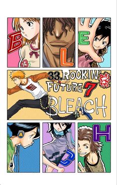 an image of some anime characters with the words rockin'future bleach