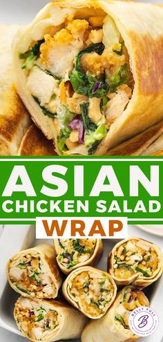 These quick and easy Asian Chicken Salad Wraps combine crispy chicken strips, chopped Asian salad, and an incredible creamy dressing, all wrapped up like a burrito and lightly toasted. They have just the right crunch, are bursting with flavor, and so satisfying! Asian Chicken Salad Wrap, Chicken Strip Wraps Recipes, Chinese Chicken Wraps, Crunch Wrap Ideas, Easy Chicken Wraps Recipes, Salad Wrap Recipes, Teriyaki Chicken Wraps, Healthy Chicken Wraps, Asian Wraps