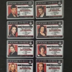 six id badges for the tv series twilight saga, including one with an image of edward and