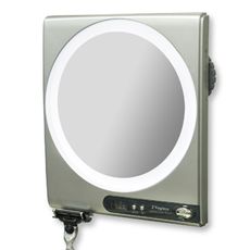 an image of a bathroom mirror with lights on the wall and cord attached to it