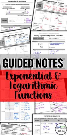 the text guided notes for exponent and logaric functions is shown in red