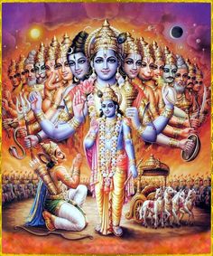 lord rama and his family in the form of avatars, with many other deities around him