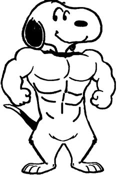 a cartoon dog with his back turned to the camera and showing off his muscular muscles