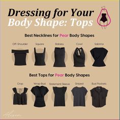 Tops For Pear Body Shape, Pear Shape Tops, How To Style Pear Body Shape, Pear Body Shape Fashion, Pear Shaped Fashion, Pear Body Shape Outfits, Pear Shape Fashion, Pear Shaped Outfits, Inverted Triangle Outfits