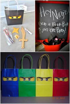 there are many bags that have been made to look like legos in different colors