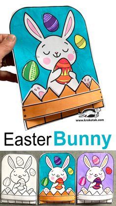 an easter bunny card with four different pictures