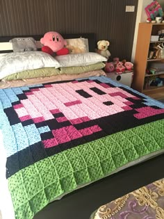 Kirby blanket Kirby Blanket Crochet Pattern, Crochet Blanket Pixel, Crochet Kirby Blanket, Kirby Crochet Blanket, Edgy Crochet Clothes, Crochet Kirby Pattern, Kirby Decor, Kirby Blanket, Kirby Crochet Pattern