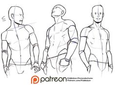 three men's torsos, one in the front and one in the back