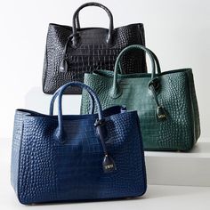 Handcrafted in Italy from gorgeous croc-embossed leather, our iconic Elisabetta's classic is timeless and elegant. The thoughtful construction features two internal zippered sections and two open compartments so you can organize all of your daily essentials. Add a subtle foil debossed monogram to make it yours.    10" h x 15.25" w x 8" d  Croc-embossed Italian leather.  Clean with a soft cloth.  Made in Italy.  Monogramming is foil debossed. Travel Tech Organizer, Kitchen Sanctuary, Personalized Purse, Friday Favorites, Mark And Graham, Croc Leather, Pets For Sale, Monogram Styles, Handbag Black